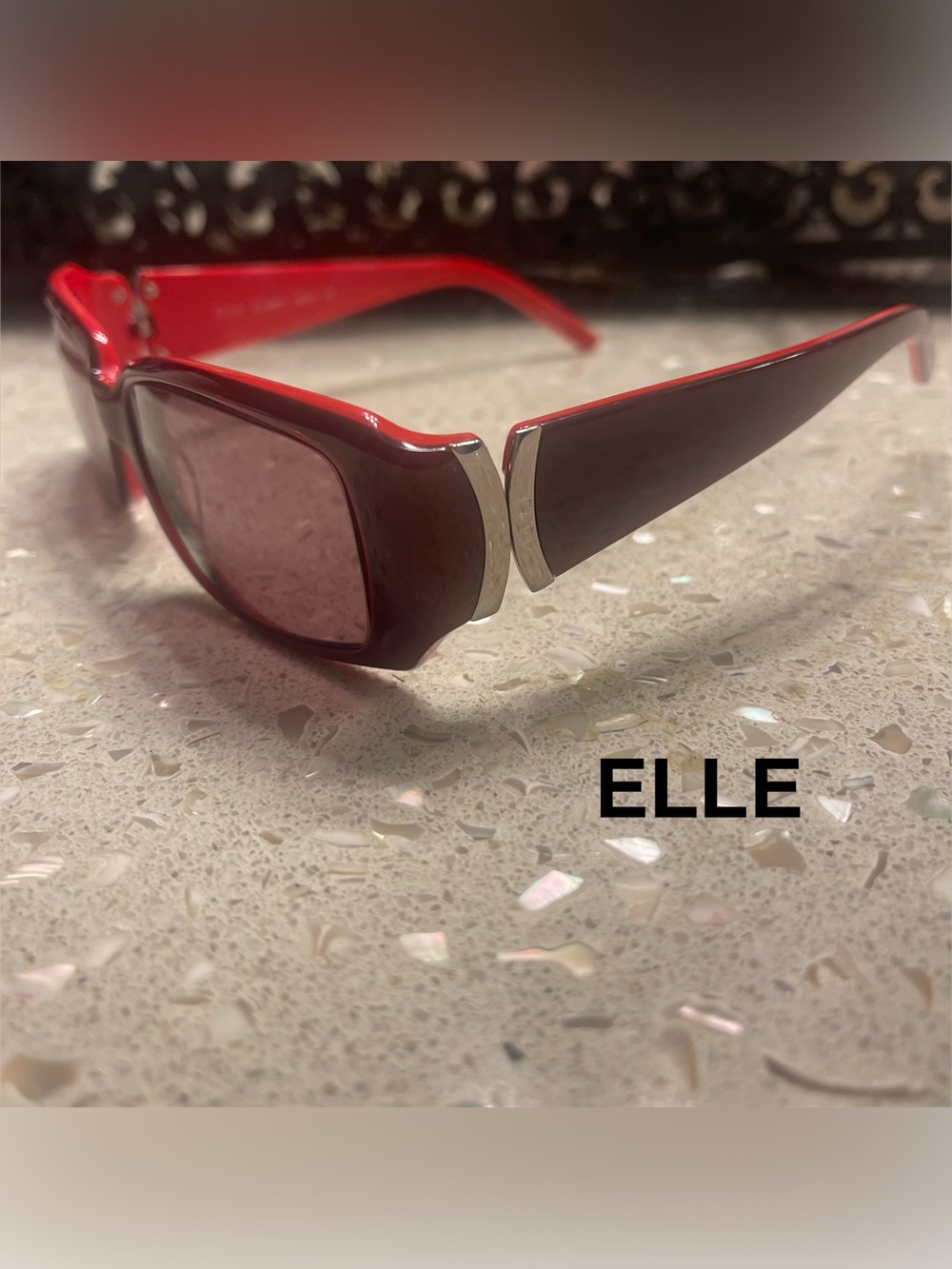 ELLE Red Rectangular Sunglasses with Silver Temple Detail EL18847